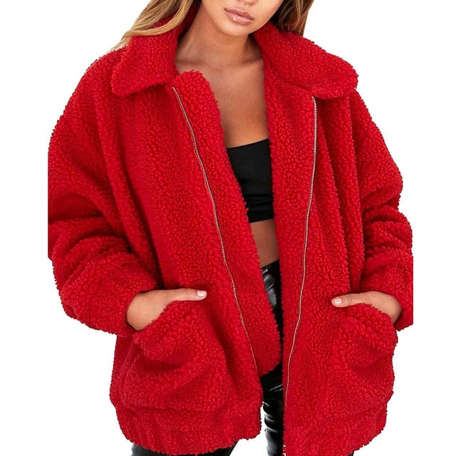 Elegant Faux Fur Coat Women Autumn Winter Warm Soft Zipper Fur Jacket Female Plush Overcoat Casual Outerwear - Sheseelady