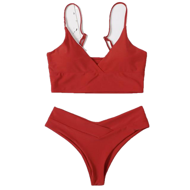 Sexy Women's High Waist Cotton Swimwear Solid Color