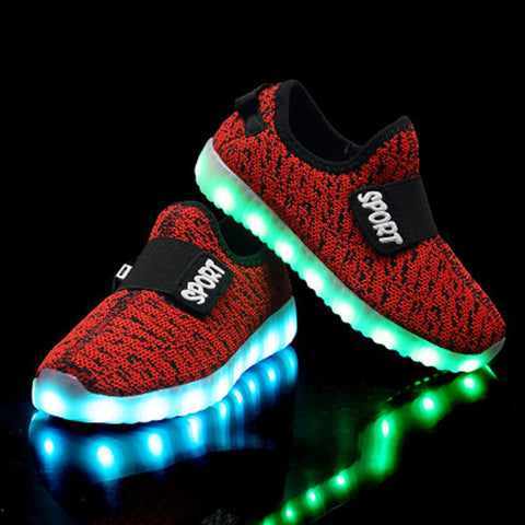 Led Usb Recharge Glowing Hook Loop Shoes For Kids
