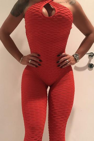 Casual Sexy Women's Backless Textured Fitness Bodysuit
