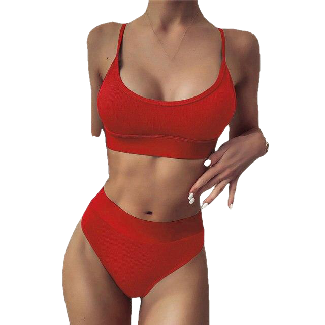 Fashionable Hot Girls' High Waist Push Up Swimwear Solid Color