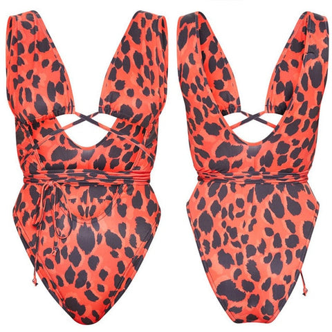 Summer New Sexy Women One Piece Serpentine Leopard Printed Monokini Bathing Suit Push Up Padded Bikini Swimsuit
