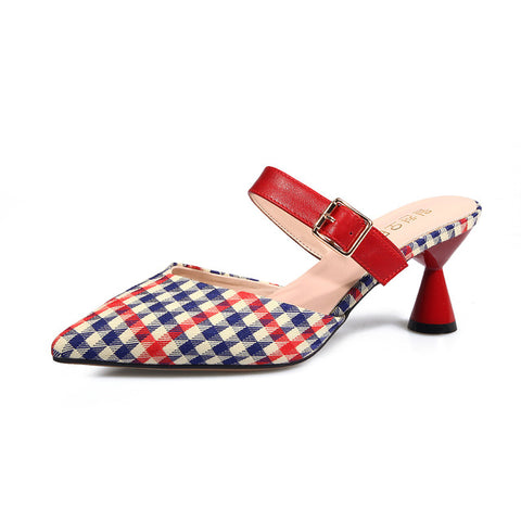 נעלי אביב נשים משאבות עקבים גבוהים 7 ס"מ להחליק על סנדלים אדומים שחורים נעלי סנדליאס אישה גבירותיי נוחות נוחות