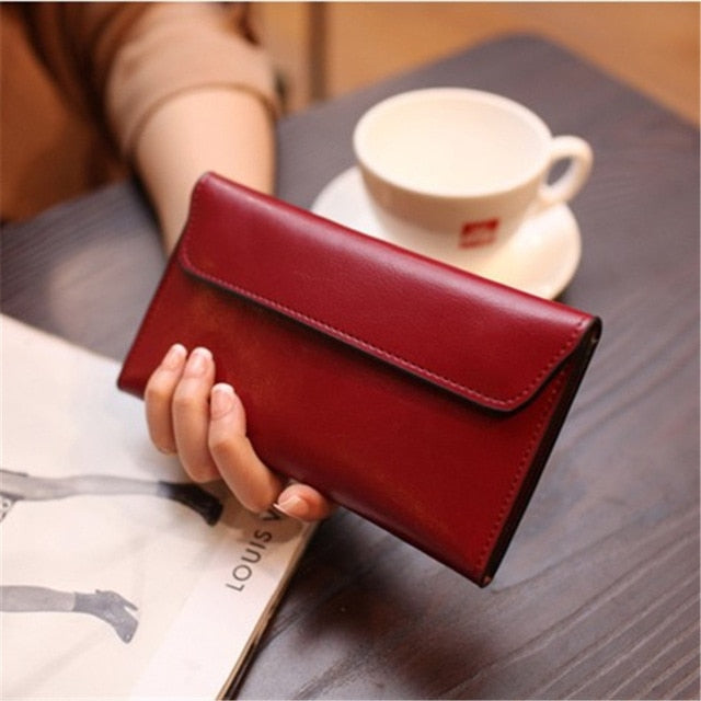Genuine Cow Leather Magnetic Buckle Clutch Bag With Special Card Pockets - Sheseelady