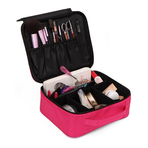 Bolsa de cosméticos feminina de alta qualidade em nylon preto e rosa