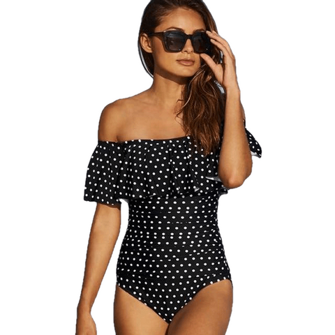 Female Sexy Off-shoulder Solid Swimsuit One Piece