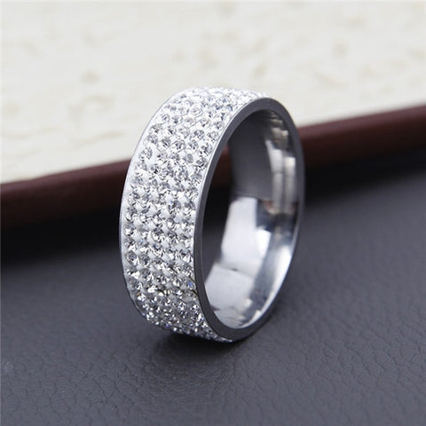 5 Row Lines Clear Crystal Wedding Rings For Women Fashion Rhinestone Stainless Steel Female Teen Jewelry Anillos Mujer - Sheseelady