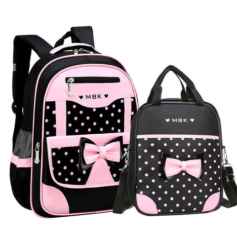 Sweet Polka Dot Pattern Bow-knot Nylon Primary School Bags For Girls