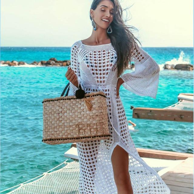 Casual Sexy Ladies' Knitted Beach Cover-up Dress Withe