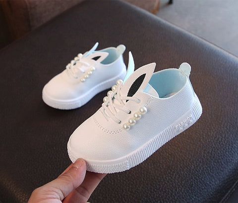 Casual Waterproof Girls' Rabbit Ear Shape Leather Shoes With Imitation Pearl