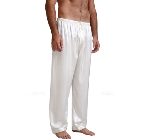Calças de pijama de cetim de seda masculina calças lounge sleep bottoms