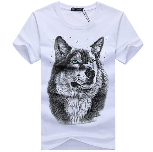 3D Wolf Head Man Round Collar Short Sleeve T-Shirt - Sheseelady