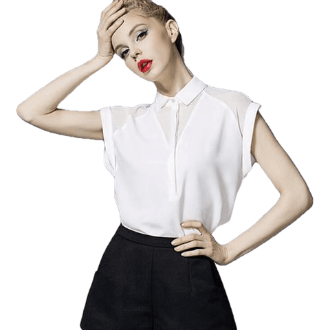 Elegant Summer Fashion White Chiffon Shirt For Female - Sheseelady