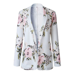 Elegant Blazer Feminino Women Floral Long Sleeve Blazer Notched Collar Coat Female Outerwear - Sheseelady