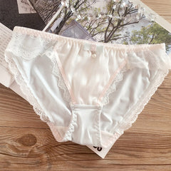 Hot Women Briefs Sweet Milk Silk Underwear Low Waist Lace Solid Color Soft Ladies Panties Lovely Cute Lolita Knickers Lingeries - Sheseelady