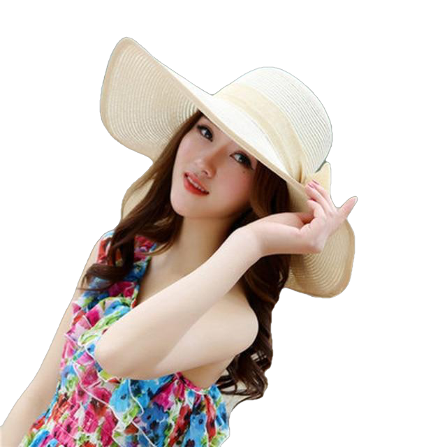 Summer Large Brim Straw Hat Floppy Wide Brim Sun Cap Bowknot Beach Foldable Hats