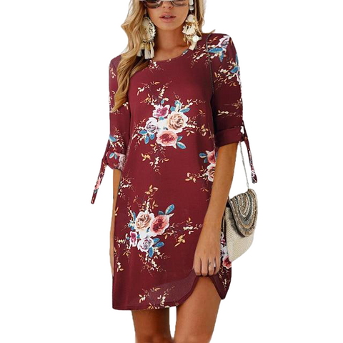 Boho Style Floral Print Chiffon Beach Dress - Sheseelady