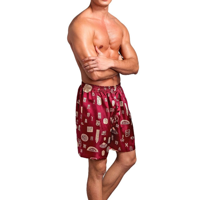 Casual Loose Men'S Satin Silk Pajama Shorts Sleepwear - Sheseelady