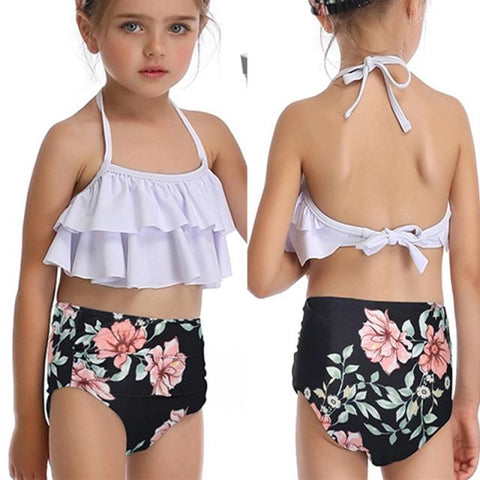 Stylish Cute Floral Print Bikini Sets For 2 -14 Years Old Girls