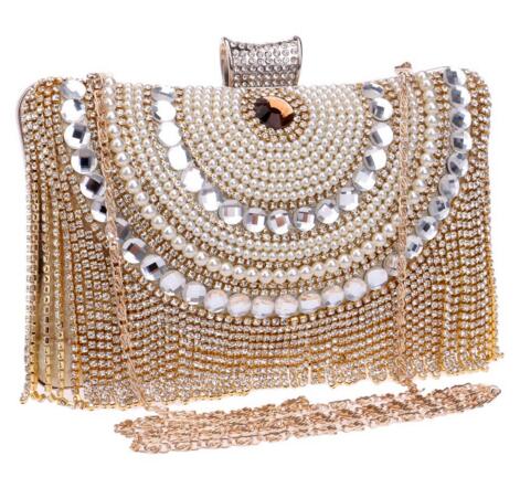 Polyester Strass pierres diamants et perles métal Gland Sac de mariage