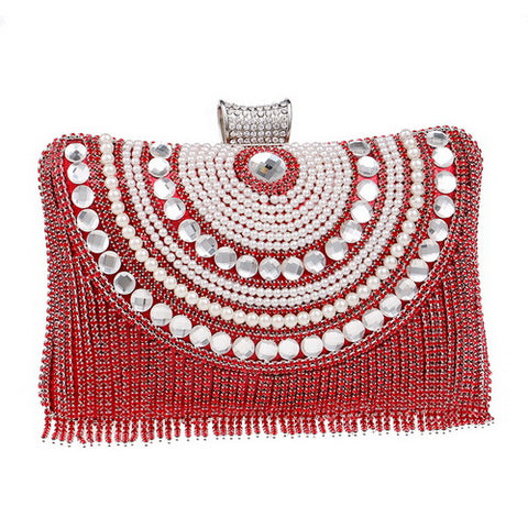 Polyester Rhinestones Diamantes E Beaded Metal Tassel Wedding Bag