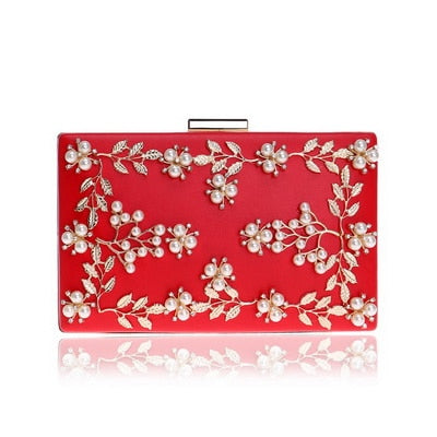 Chic Flash Hard PU Evening Clutches With Metal Leaf Beaded/Pure Color For Ladies