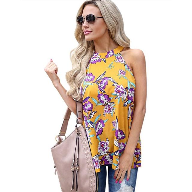 Elegant Sleeveless Chiffon Tops Vintage Floral Printed Blouses - Sheseelady