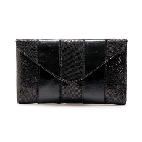 Ladies' Flash Black Striped Pattern Synthetic Leather Envelope Bags For Evening Party