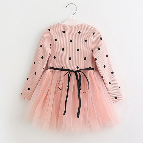 Girl Mesh Princess Pink Wool Bow Dresses