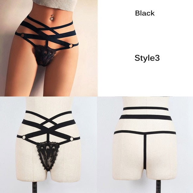 1Pc Fashion Women Spring Summer Sexy Lace Bandage Hollow Panties Transparent G-String Thongs Elastic Straps Underwear - Sheseelady