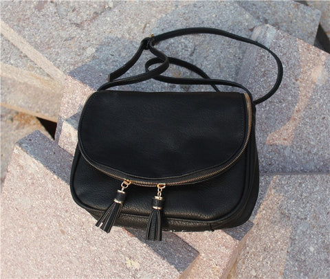 Ladies' Casual Solid Print Soft PU Flap Pocket Sling Bag With Tassel