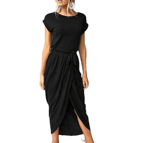 Casual Sexy O-Neck Ankle-Length Short Sleeve Irregular Party Long Dress