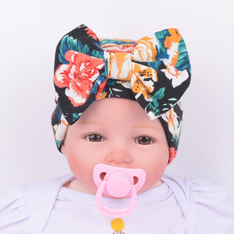 Bonnet bébé nouveau-né imprimé fleur nœud papillon