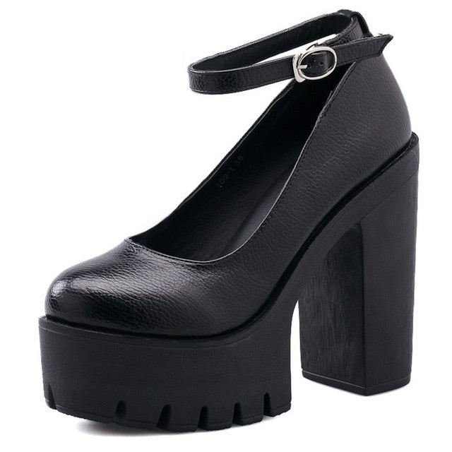 New Spring Autumn Casual High-Heeled Shoes Sexy Ruslana Korshunova Thick Heels Platform Pumps Black White