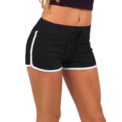 Esportes Fast Drying Drawstring Women Shorts Casual Anti Emptied Cotton Contrast Elastic Waist Correndo Short Pants - Sheseelady