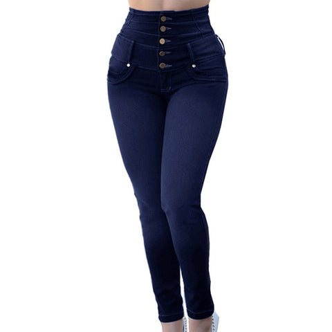 Spring Casual Ladies' Slim Stretchy High Waist Single-breasted Jeans