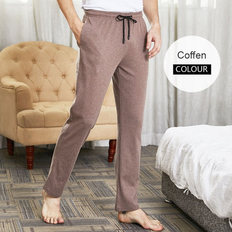 Calça comprida masculina sólida para dormir em algodão calça para casa