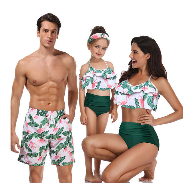Stylish High Waist Nylon Parent-child Swimwear With Print