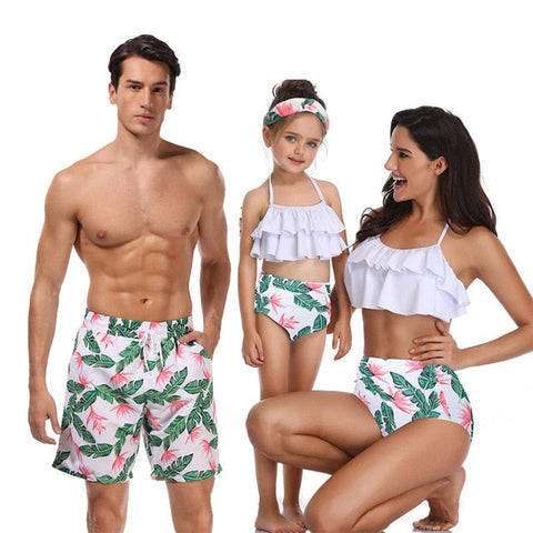 Stylish High Waist Nylon Parent-child Swimwear With Print