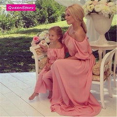 3 Color Solid Maxi Dresses For Mother And Daughter - Sheseelady