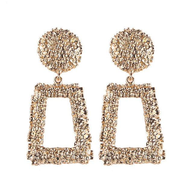 Big Vintage Indian Earrings Women Silver Gold Color Geometric Statement Earings Za Metal Earrings T-Show Brand Bohemian Jewelry - Sheseelady