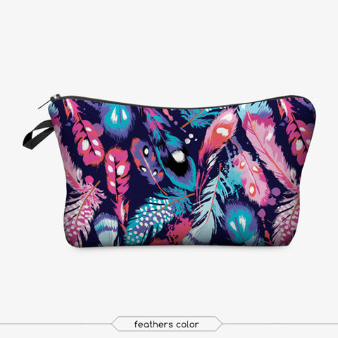 Polyester Full Print Multicolor Cute Cosmetics Pouch For Travel Ladies