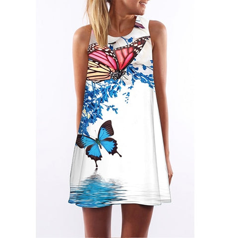 Sleeveless Boho Beach Femmes Floral Print Mini Summer Dress