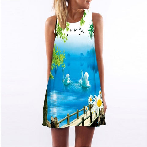 Boho Beach Women Floral Print Mini Summer Dress