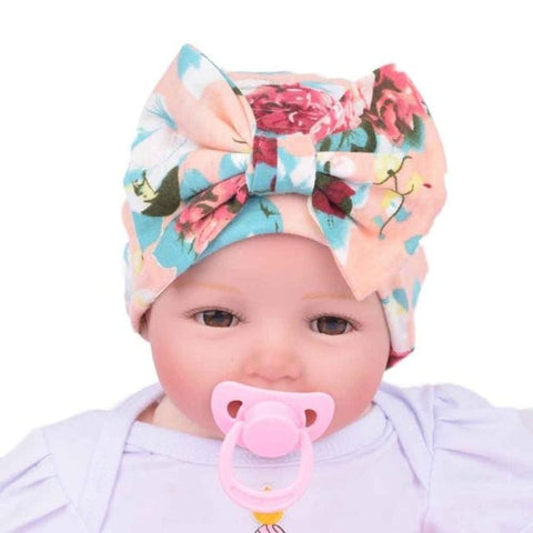 Bonnet bébé nouveau-né imprimé fleur nœud papillon