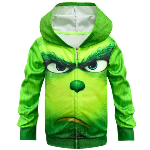 Grinch Full Face 3D Hooded T Shirts For Kids