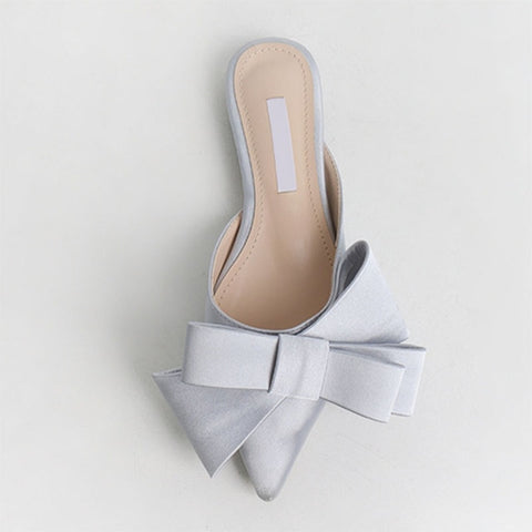 Casaul Fashionable Ladies' Flat Pointed Bow Satin Slippers