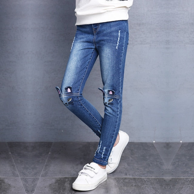 2-14Y Teenage Children Girls Jeans Warmed Fashion Elastic Waist Pants Kids Skinny Jeans For Girls Trousers Kids Clothes Hot - Sheseelady