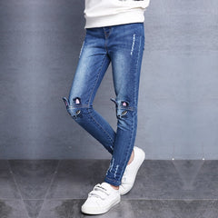 2-14Y Teenage Children Girls Jeans Warmed Fashion Elastic Waist Pants Kids Skinny Jeans For Girls Trousers Kids Clothes Hot - Sheseelady