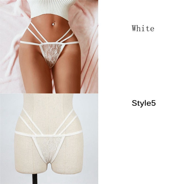 1Pc Fashion Women Spring Summer Sexy Lace Bandage Hollow Panties Transparent G-String Thongs Elastic Straps Underwear - Sheseelady